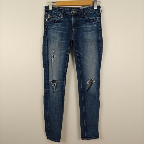 AG Adriano Goldschmied The Legging Ankle Jeans Super Skinny Distressed Size 27 R - Picture 1 of 8